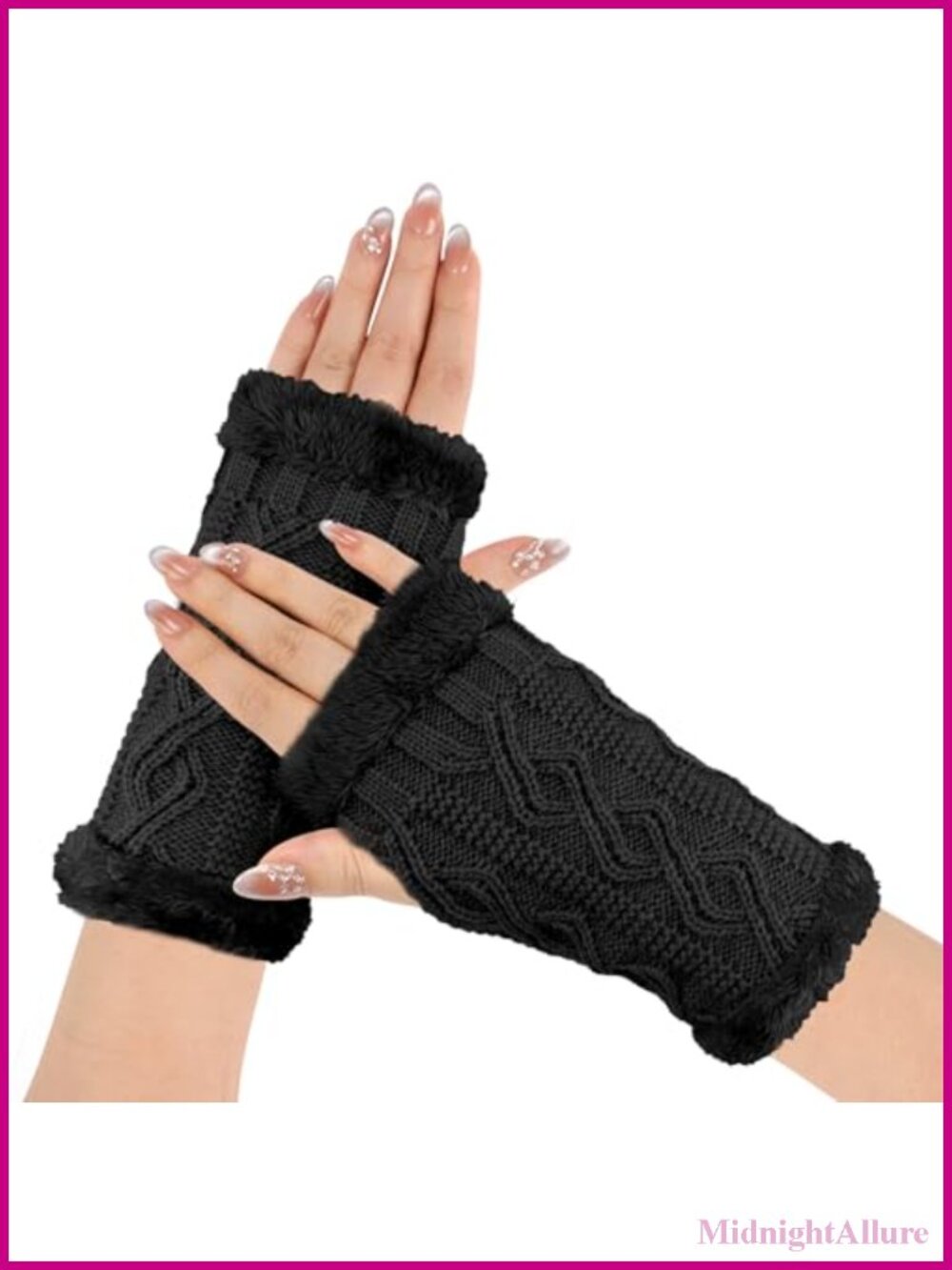 Knitted Fingerless Gloves Arm Warmers Fluffy Lined Wrist Warmers